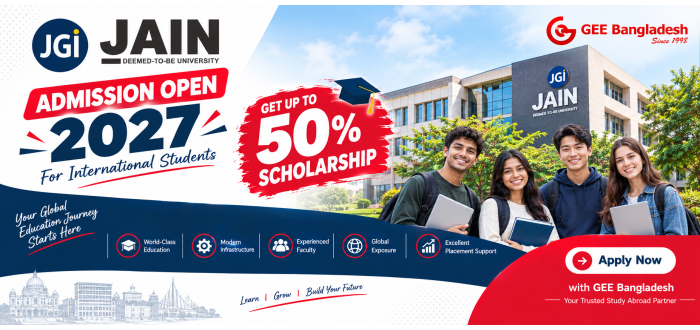 JAIN University Admission from Bangladesh 2027 Get Unto 50% Scholarship